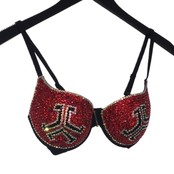 DefQon.1 Crystal Rhinestone Classic Red Sparkly Glam Bling Bra Top All Sizes New - Picture 1 of 11